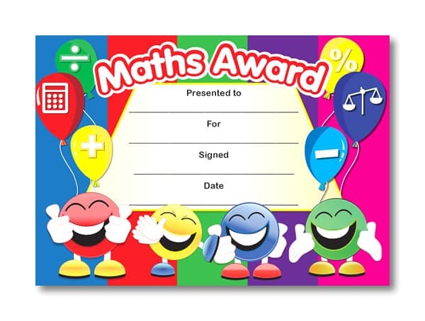 Certificate: Maths Award - smiley faces