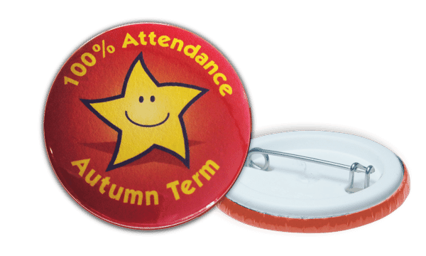 100% Attendance Autumn Term Badges - 38mm