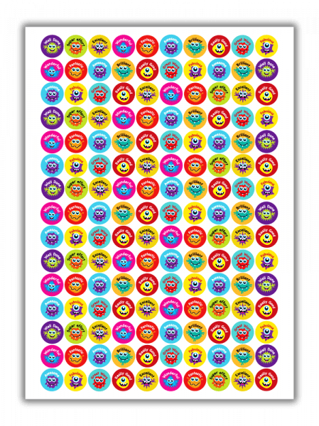 Sticker: Praise Monsters (16mm) - Bulk Pack: 50 A4 Sheets (5 X AS12325)