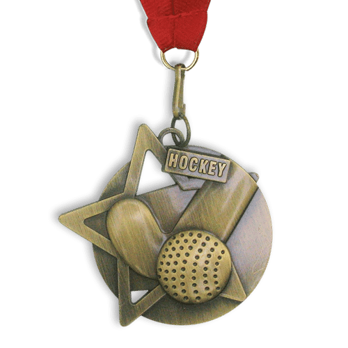Medal: Gold Hockey Medal On Ribbon
