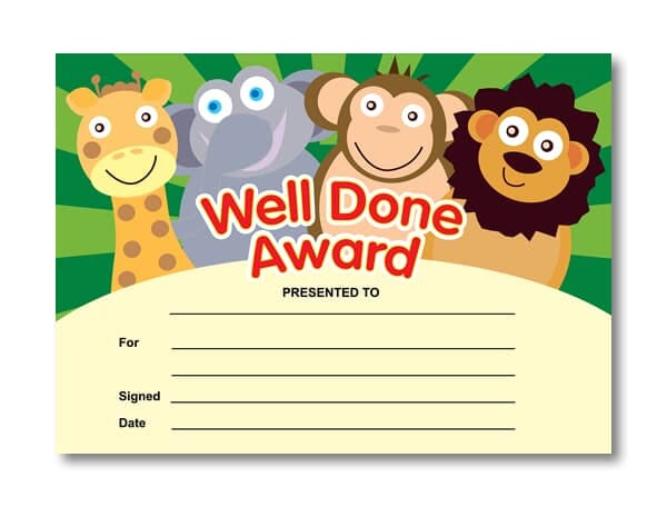 Certificate: Well Done Award - Animals
