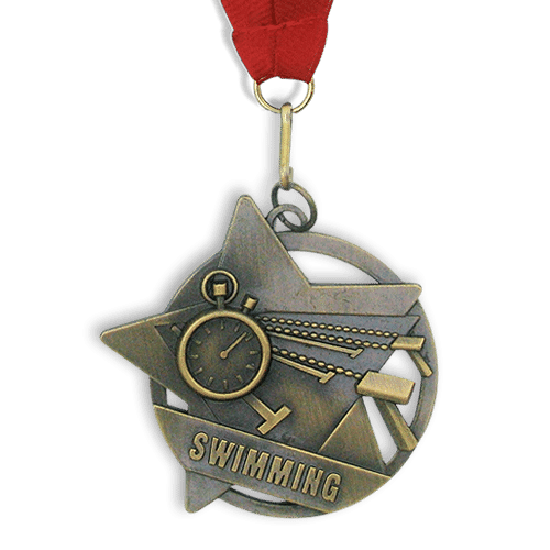 Medal: Gold Swimming Medal On Ribbon