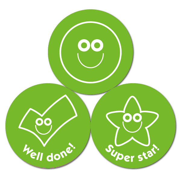 Budget Stickers - Green Smileys And Ticks (38mm) - Pack Of 30