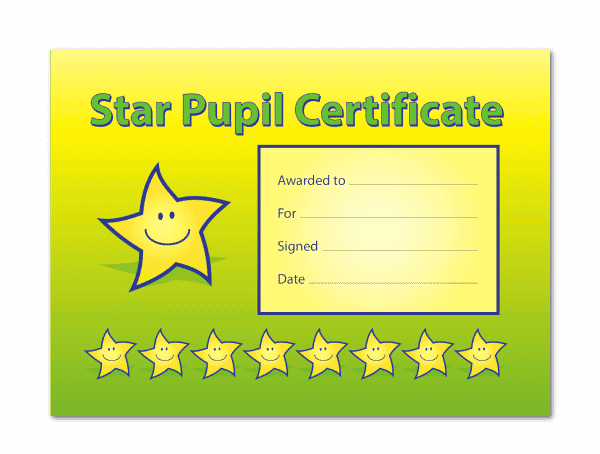 A5 Kudos Star Pupil Certificate, Pack Of 20