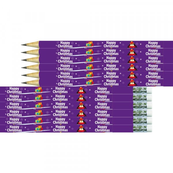 Happy Christmas Stationery Set – Festive Penguin Design with Pencils, Erasers, and Notepads