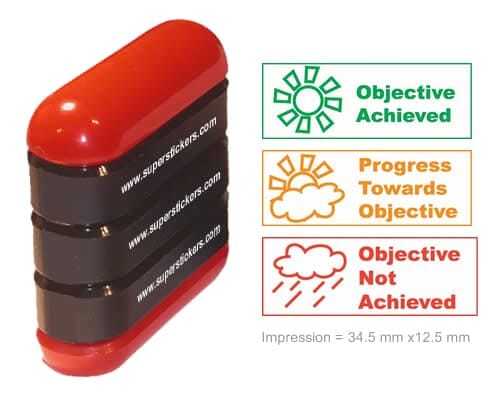 Stamp Stack: 3 High - Objective Achieved / Progress / Not Achieved