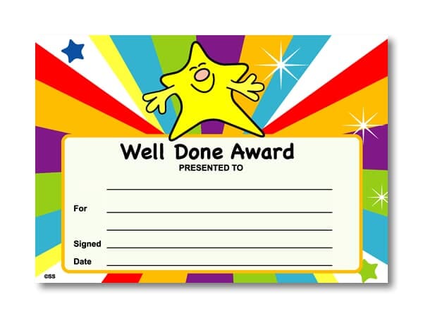 Certificate: Well Done Award - 20 per Pack | SuperStickers