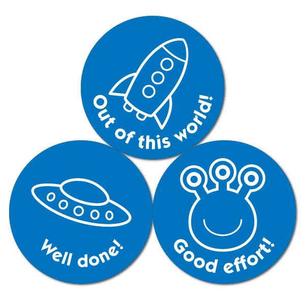 Budget Stickers - Blue Outer Space (38mm) - Pack Of 30