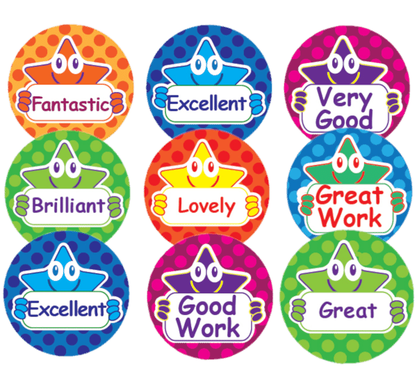 Sticker: Mini Round Variety Sheet with Stars and Words