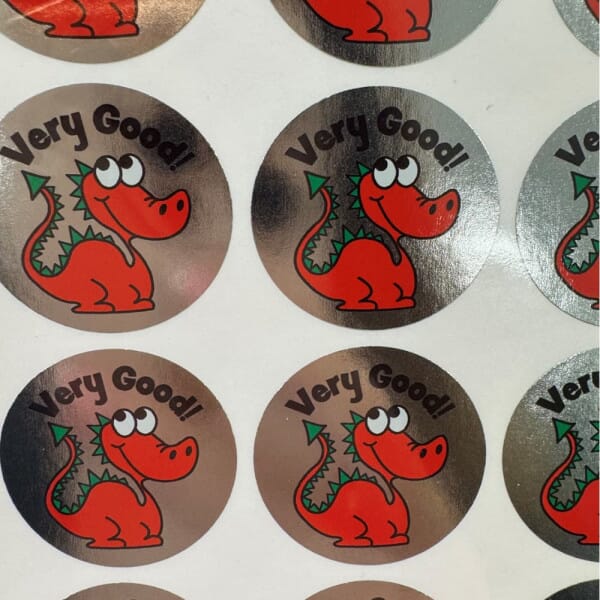 School Stickers: Very Good – Dragon - Silver Metallic Foil