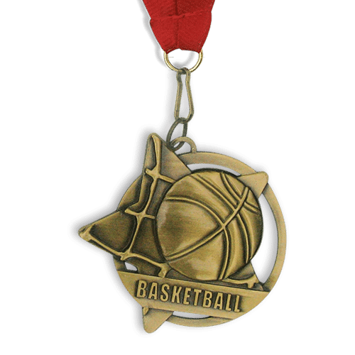 Medal: Gold Basketball Medal On Ribbon