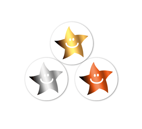 10mm Gold, Silver, Bronze Metallic Smiley Mini Star Sticker Mixed Pack