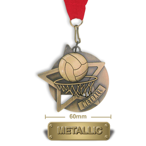 Medal: Gold Netball Medal On Ribbon