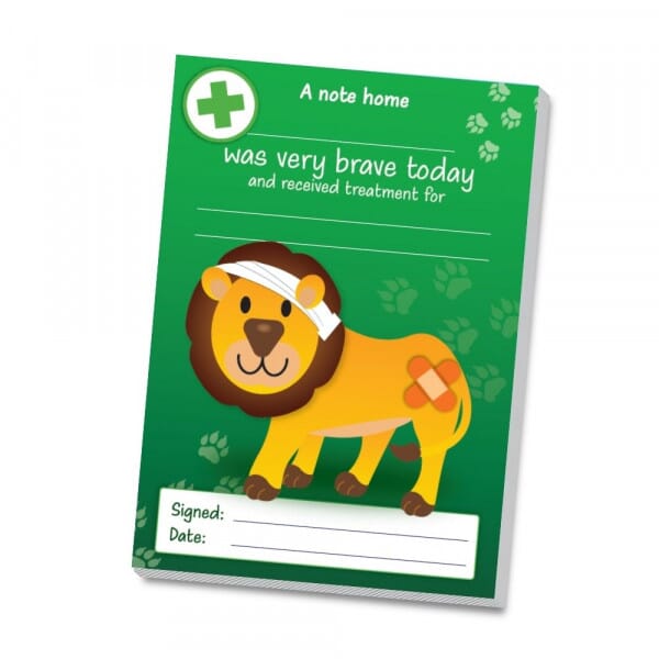 First Aid Lion Notepad – School Accident Report &amp; Bravery Award Note