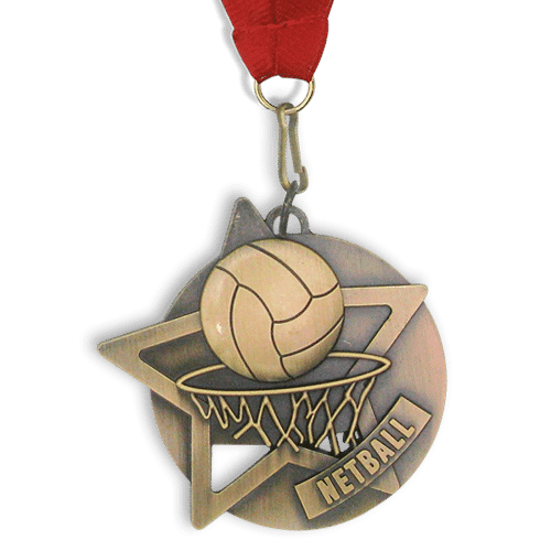 Medal: Gold Netball Medal On Ribbon