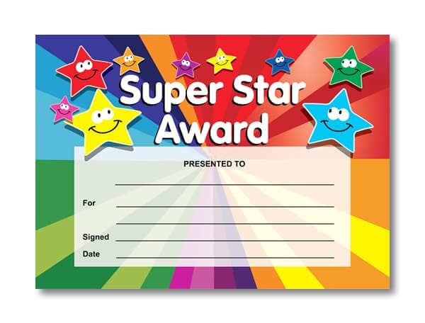 Certificate: Super Star Award - smiley stars